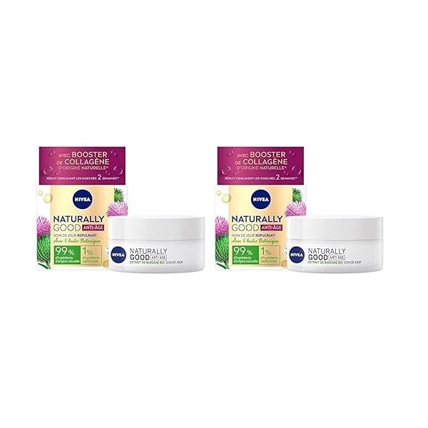 NIVEA NATURALLY GOOD Soin de jour Anti-âge à l’Extrait de Bardane Pot 1 x 50 ml , crème hydratante pour toutes peaux, même s