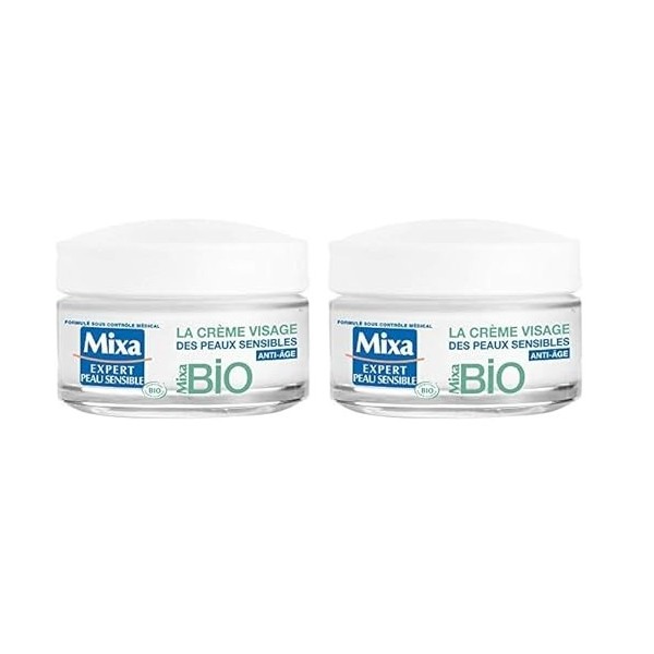 Mixa BIO - La Crème Visage Des Peaux Sensibles Anti-Âge - 50 ml Lot de 2 