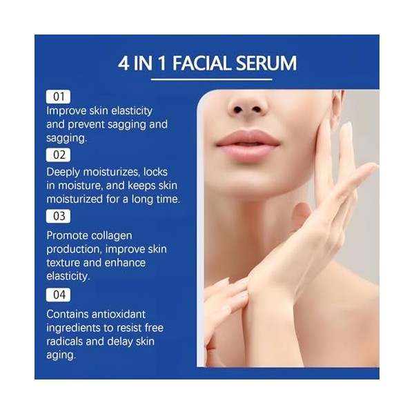 Sérum visage 4 en 1 avec 30 % de vitamine C, 10 % dacide hyaluronique, 5 % de niacinamide, 10 % de vitamine E, sérum anti-âg