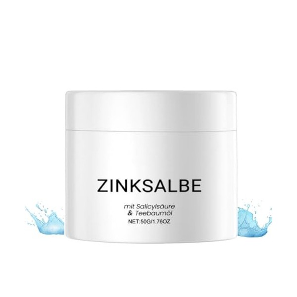 Zinksalbe Crème Anti-Boutons 50g - Zinc Cream Contenant De LHuile De ThéIer Et De LAcide Salicylique, Doux Et Non Irritant,