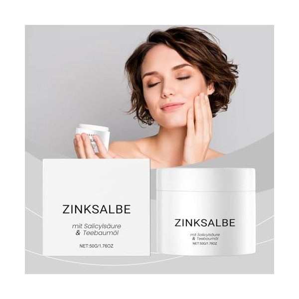 Zinksalbe Crème Anti-Boutons 50g - Zinc Cream Contenant De LHuile De ThéIer Et De LAcide Salicylique, Doux Et Non Irritant,