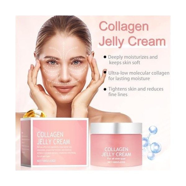 Collagen Jelly Cream, Crème à la Gelée de Collagène, 100g Crème Anti-Âge Au Collagène Pour, Collagen Cream for Face Réduit le