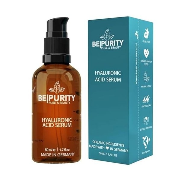 Bepurity Sérum à lacide hyaluronique hautement dosé à laloe vera bio pour tous les sexes et types de peau végétalien – Séru