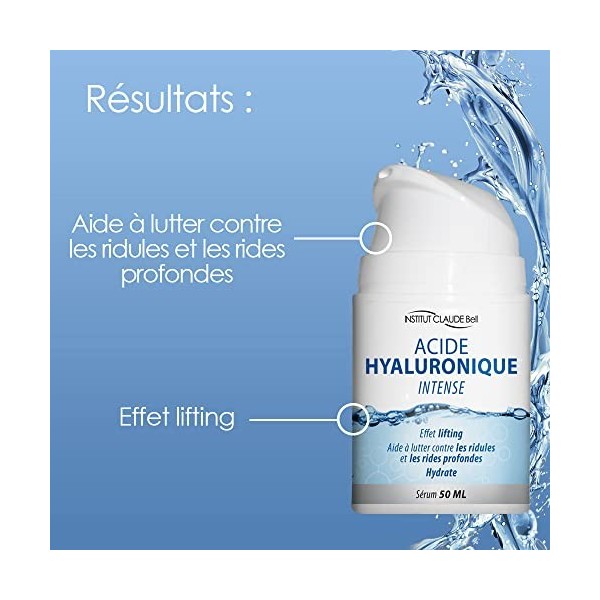 INSTITUT CLAUDE BELL - Soin Visage - Crème Anti Rides Acide Hyaluronique Intense - Repulpe & Lisse la Peau - Flacon Airless -