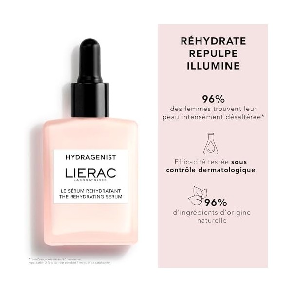 Lierac - Hydragenist - Le Sérum Réhydratant 30ml - Soin Visage - Réhydrate - Repulpe - Illumine - 96% d’ingrédients d’origine