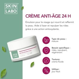 SkinLabo - Crème anti-âge 24H, nourrit et raffermit la peau, lisse et repulpe les rides, action antioxydante et hydratante, a...