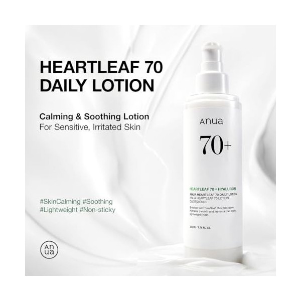 ANUA Lotion quotidienne Heartleaf, hydratant pour le visage à lacide hyaluronique pour peaux sensibles, légère, soin coréen 