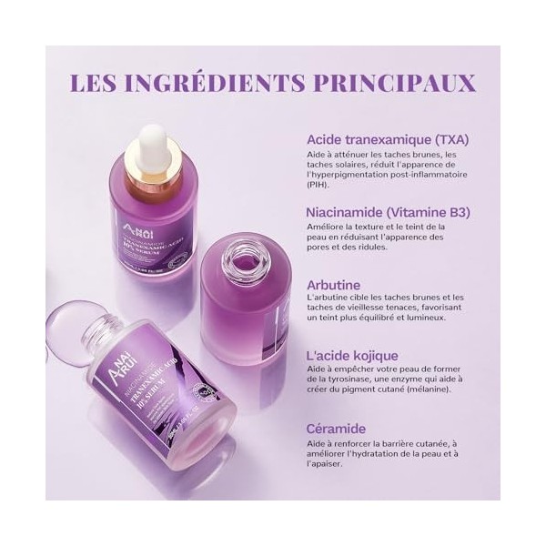 ANAiRUi 10% Tranexamic Acid Serum, Sérum Correcteur de Taches Brunes avec dacide Tranexamique & Acide Hyaluronique & Niacina