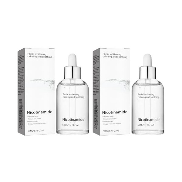 2 Pièces Niacinamide Serum Visage, Sérum Éclaircissant Avec Niacine et Acide Hyaluronique, Pour Éclaircir, Hydrater la Peau e