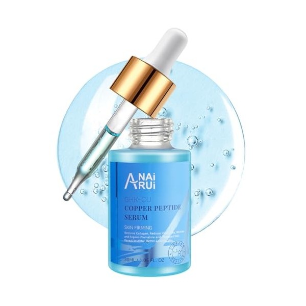 ANAiRUi Sérum de Peptides de Cuivre pour le Visage - Sérum GHK-Cu avec Acide Hyaluronique - Hydratant, Anti-Âge, Absorbe Faci