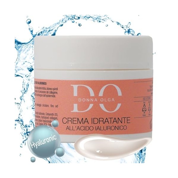 Donna Olga Creme Acide Hyaluronique Visage 50 Ml | Creme Hydratante Visage, Acide Hyaluronique | Creme Visage Femme Hydratant