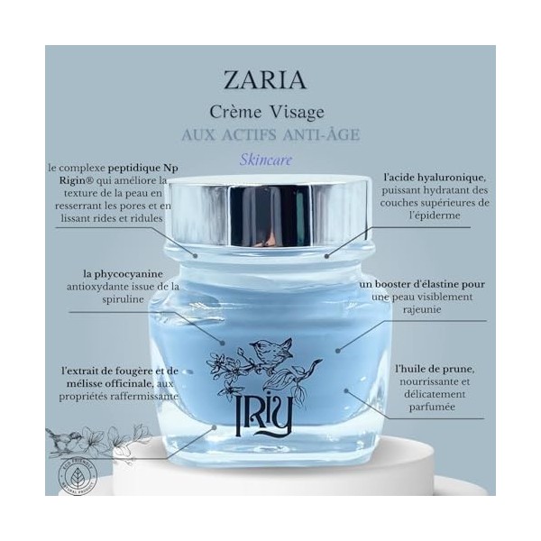 IRIY Crème Anti-Âge Naturelle - Soin Global - Peptides et Acide Hyaluronique - Hydratation Profonde, Réduction des Rides, Amé