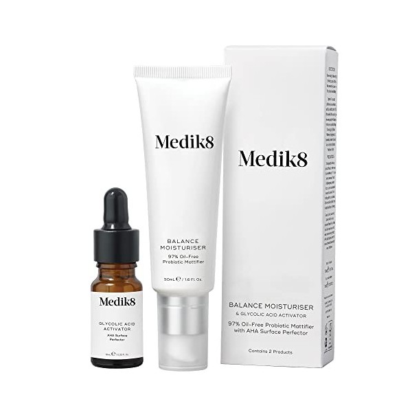 Medik8 Hydratant Équilibre et Activateur dAcide Glycolique - Matifiant Probiotique sans Huile 97% avec Perfecteur de Surface