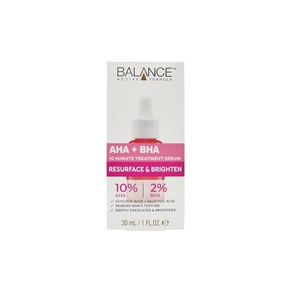 Balance Active Formula Resurface & Brighten AHA 10% + BHA 2% Sérum retexturisant 30 ml – Avec acide glycolique et acide sal