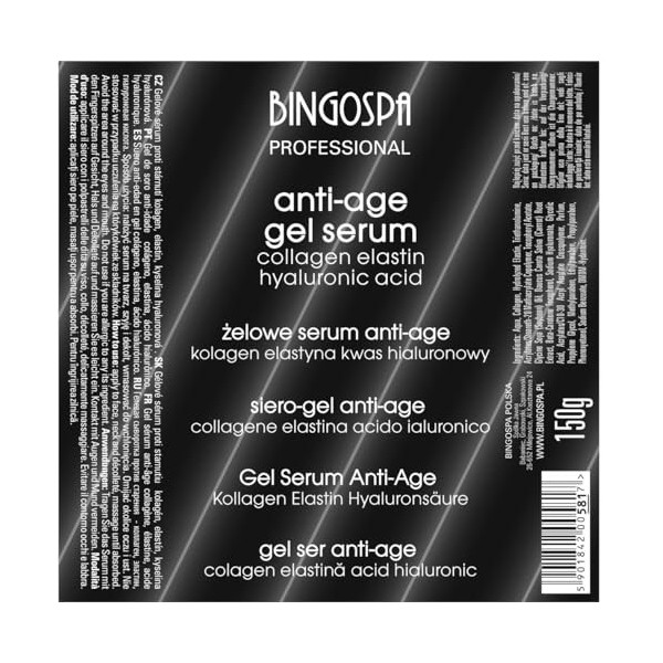 Sérum gel anti-âge avec collagène élastine acide hyaluronique 150 g BINGOSPA