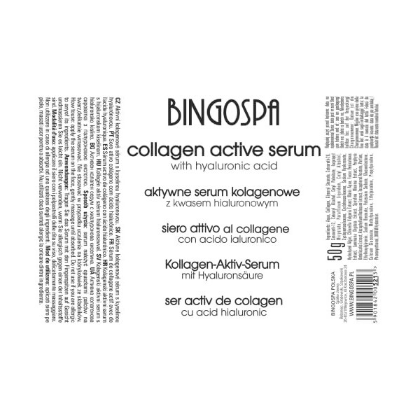 Sérum actif au collagène avec acide hyaluronique 50 g BINGOSPA