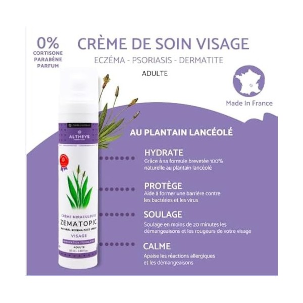 Altheys | [Crème miraculeuse Visage Zematopic] | Soigne lEczéma, Dermatite Atopique et Psoriasis | Crème au Plantain |Enfant