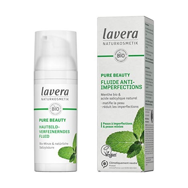 lavera Pure Beauty Fluide affinant - menthe bio & acide salicylique naturel - matifie & réduit les imperfections - pour peaux