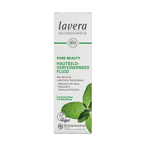 lavera Pure Beauty Fluide affinant - menthe bio & acide salicylique naturel - matifie & réduit les imperfections - pour peaux