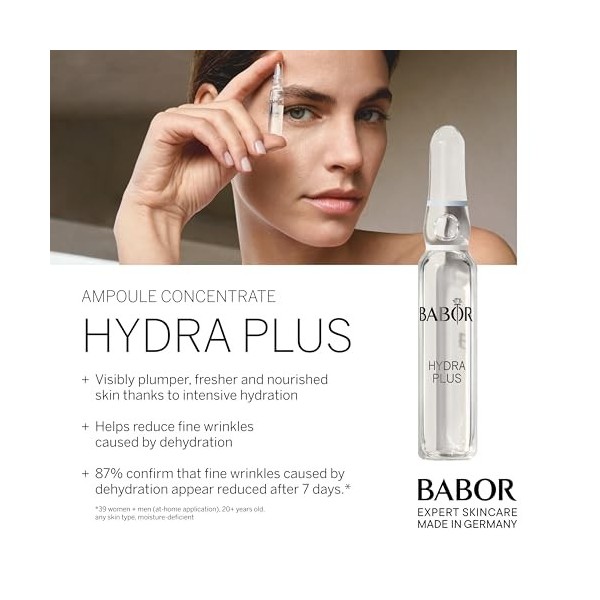 Babor Hydra Plus Ampoules de Sérum pour Le Visage, avec de L’Acide Hyaluronique pour Une Hydratation Intense, Formule Végane,