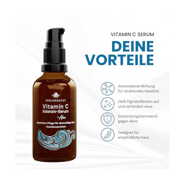 PERLENBUCHT Sérum Intensif Vitamine C + Aloès I Hautement dosé & vegan I Anti-âge pour le visage I Contre les taches pigmenta