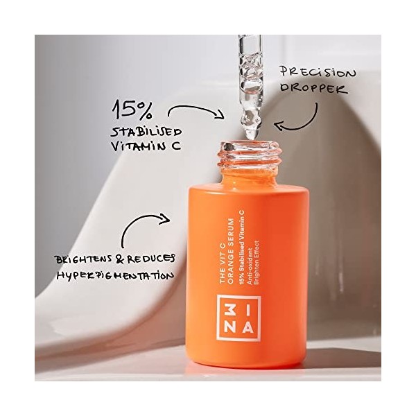 3INA MAKEUP - The Vit C Orange Serum - Transparent - Serum Vitamine C visage stabilisée à 15% - Effet antioxydant - Éclaircit