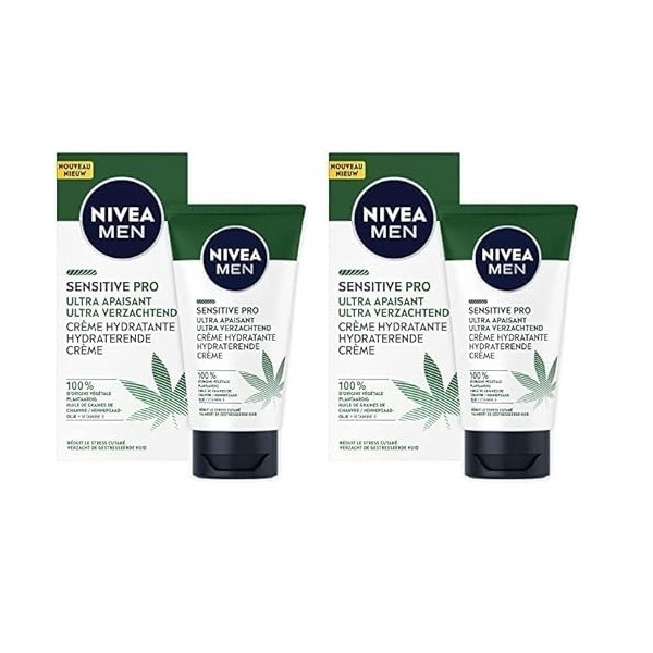 NIVEA MEN Crème hydratante visage ultra-apaisante Sensitive Pro 1 x 75 ml , Crème à l’Huile de Chanvre Bio, Soin homme à la 