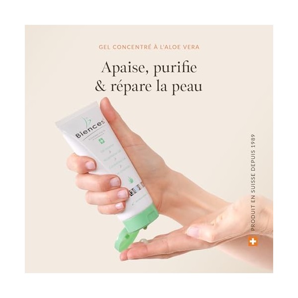 Biences Swiss Cosmetics - Gel à lAloe Vera Visage et Corps - Certifié 100% Naturel - Convient à Toutes les Peaux, Adapté aux