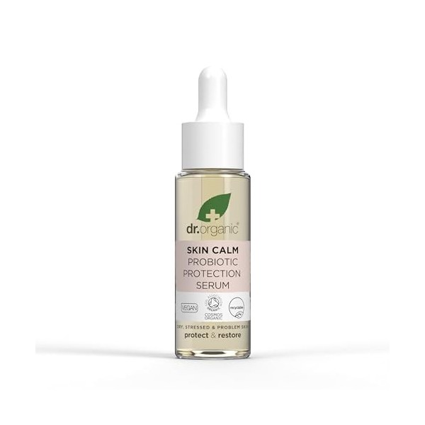 Sérum de Protection Probiotique Dr Organic Skin Calm, Pour les Rougeurs, Peau Sèche, Sensible et Irritable, Testé Dermatologi