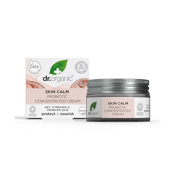 Crème Concentrée Probiotique Dr Organic Skin Calm, Pour les Rougeurs, Peau Sèche, Sensible et Irritable,Testé Dermatologiquem