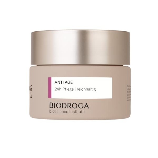 Biodroga Crème de jour anti-âge 24h riche 50 ml – Crème de jour raffermissante anti-rides Vegan Bioscience Institut