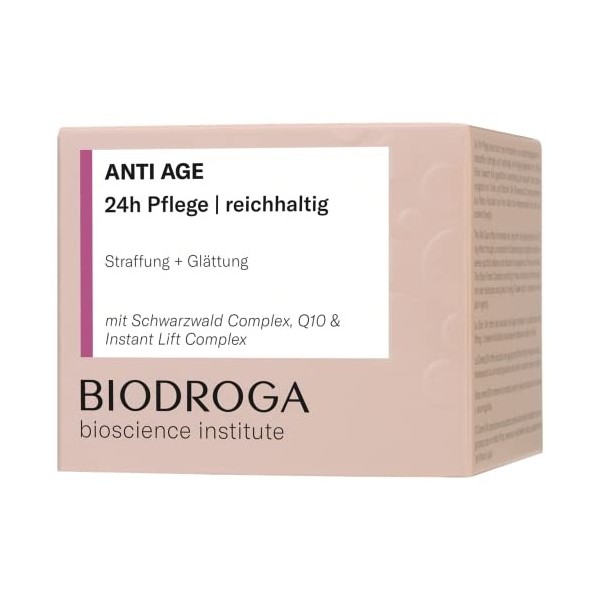 Biodroga Crème de jour anti-âge 24h riche 50 ml – Crème de jour raffermissante anti-rides Vegan Bioscience Institut