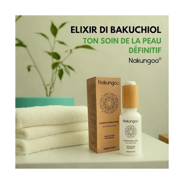 NAKUNGOO Elixir de Bakuchiol Alternative Vegane au Retinol Vitamine A | Serum Visage Anti Imperfections Rides et Taches Fab