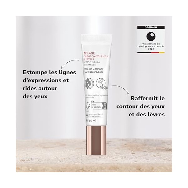 lavera MY AGE Crème contour yeux & lèvres - atténue les rides & ridules - raffermit le contour des yeux & des lèvres des peau