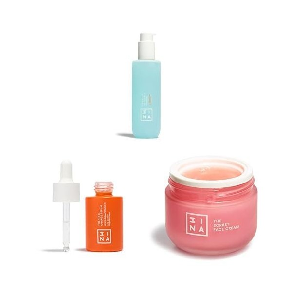 3ina Makeup - The Blue Cleanser + The Vit C Orange Serum + The Sorbet Face Cream - Régule Sébum Acné - Effet antioxydant - Cr