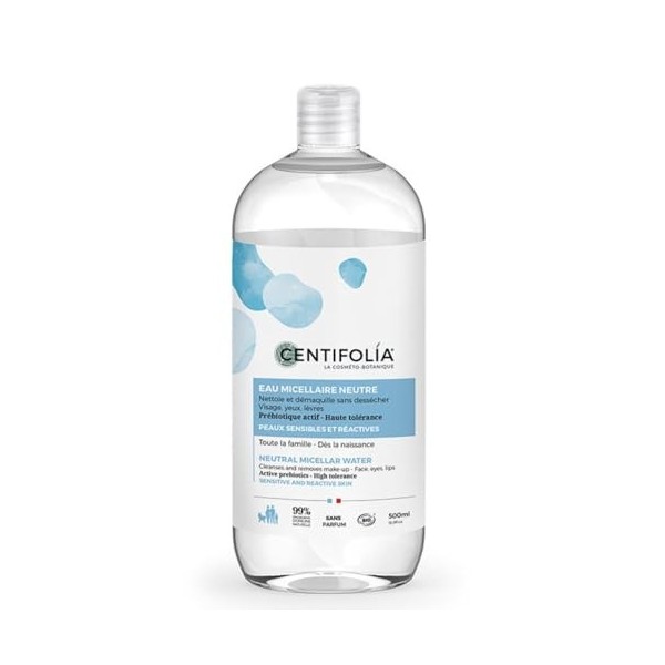 CENTIFOLIA | Eau Micellaire Neutre 500ML + Crème Hydratante Neutre 40ML | Démaquille parfaitement la peau | Apaise immédiatem