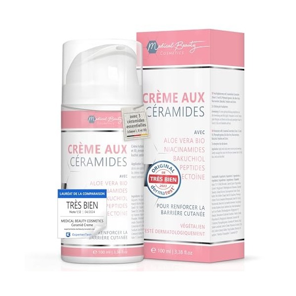 Crème aux céramides 100ml avec 3 céramides essentiels – plus Aloe Vera, Bakuchiol et huile de pépins de grenade bio – Soin vi