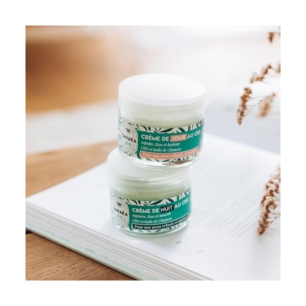 SANAKA BIO Crème de jour et Crème de nuit au CBD, Routine soins apaisante, hydratant lissant, repulpant. Huile de Chanvre BIO