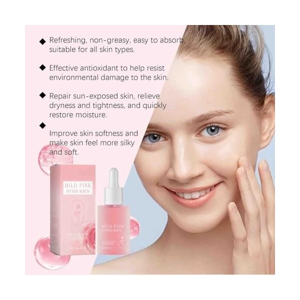 Rose Pink Peptide Serum, Mild Pink glow serum, Peptide, Niacinadmie, Hydrating & Moisturizing & Firming, Uneven Skin Tone, Po