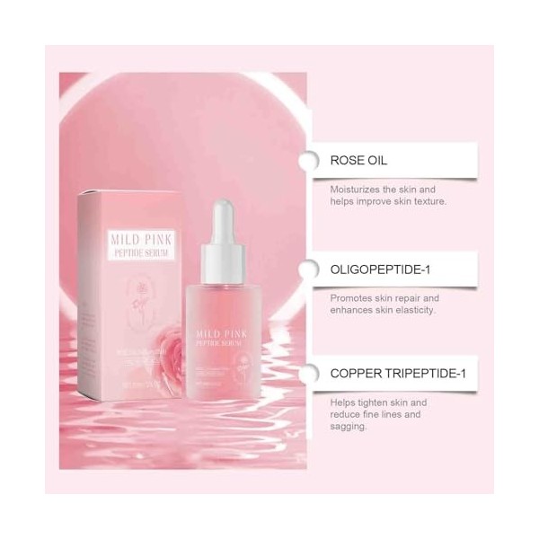 Rose Pink Peptide Serum, Mild Pink glow serum, Peptide, Niacinadmie, Hydrating & Moisturizing & Firming, Uneven Skin Tone, Po