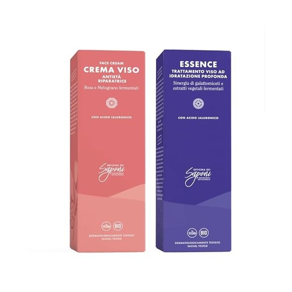 Officina dei Saponi Kit Essence Traitement Visage Hydratant 50 ml et Crème Anti-âge Réparateur Anti-âge 50 ml Vegan