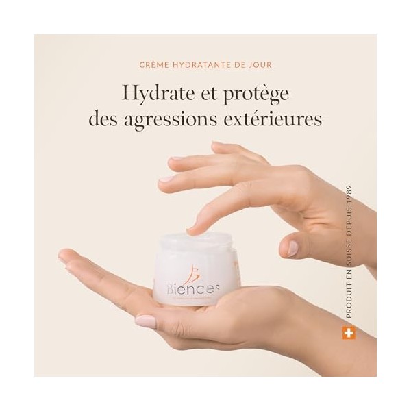 Biences Swiss Cosmetics - Crème de Jour Hydratante Visage à lAloe Vera & Huile dAmande Douce - 100/100 Yuka & Naturelle à 9