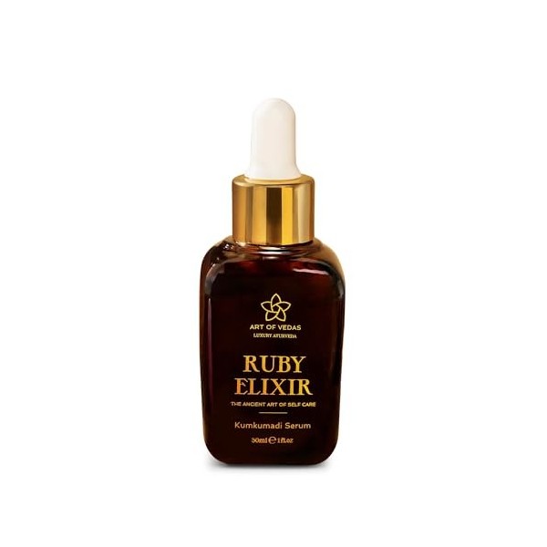 Art of Vedas Ruby Elixir - Kumkumadi Sérum 30ML - Huile Visage Ayurvédique au Safran pour Anti-Âge et Peau Éclatante, Sérum H