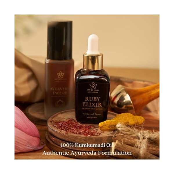 Art of Vedas Ruby Elixir - Kumkumadi Sérum 30ML - Huile Visage Ayurvédique au Safran pour Anti-Âge et Peau Éclatante, Sérum H