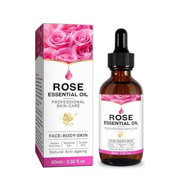 QUROMOJY Rose Oil Cheveux et Visage,Rose Essential Oil for Hair,Huile Rose Musquée Bio,Huile de Rose Essentielle,Hydrate et r