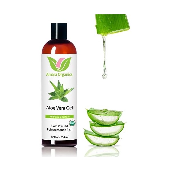 Aloe Vera Gel de lAloe Bio Pressé Bio - 100% Naturel pour le Visage, le Corps et les Cheveux - 237 ml