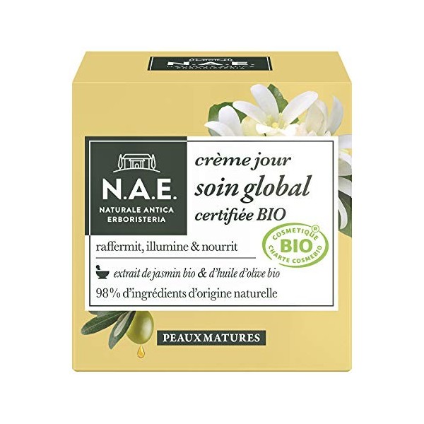 N.A.E. - Crème Visage de Jour - Certifiée Bio - Soin Global - Peaux Matures - Extrait de Jasmin Bio et dHuile dOlive Bio - 