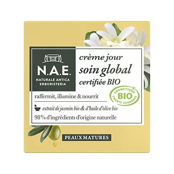 N.A.E. - Crème Visage de Jour - Certifiée Bio - Soin Global - Peaux Matures - Extrait de Jasmin Bio et dHuile dOlive Bio - 