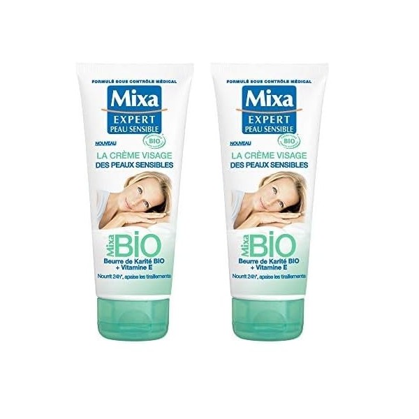 Mixa BIO - La Crème Visage Des Peaux Sensibles - 100 ml - Lot de 2