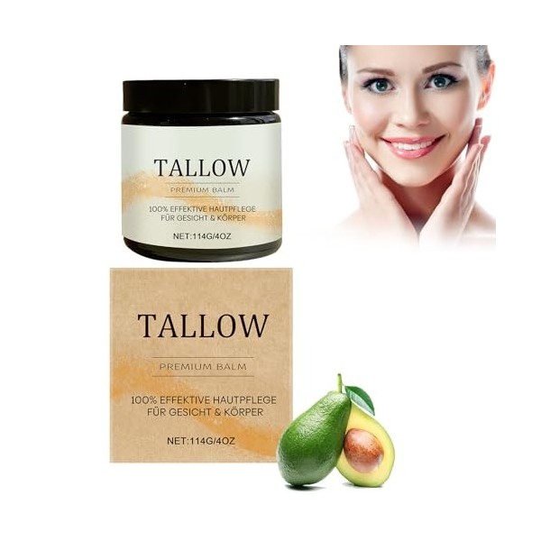 Pemarlis Beef Tallow Crème de soin pour la peau, beef Tallow Moisturiser, Tallow Honey Balm Grass Fed Organic Face Cream, bau